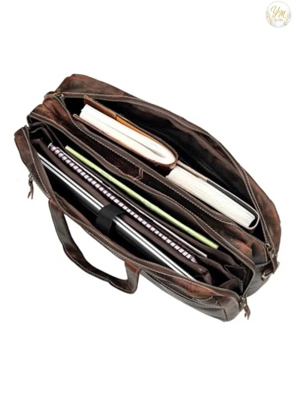 Full Grain Italian Leather Laptop Briefcase Handcrafted Multiple Compartments